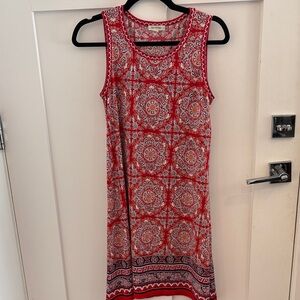 Max Studio Red and White Patterned Midi Dress